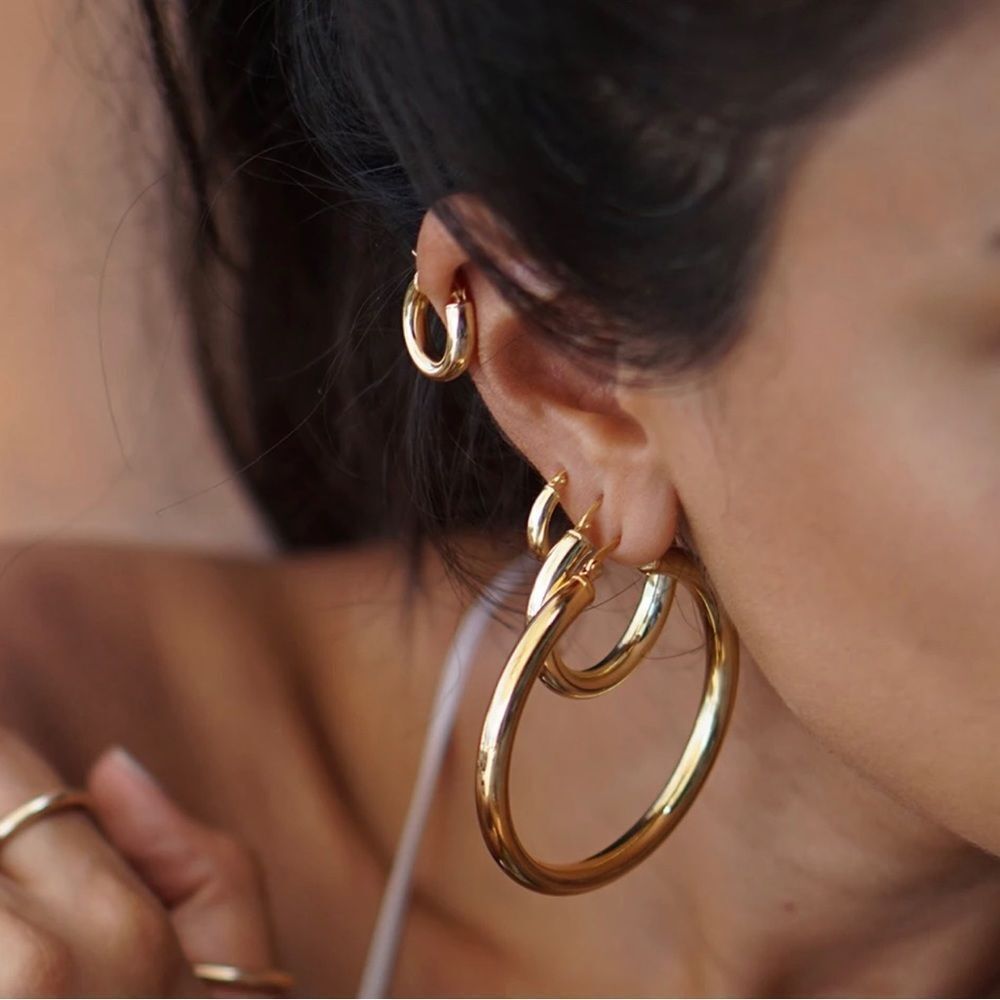 Stainless Steel Gold Plated Hoop Earrings 3 pair